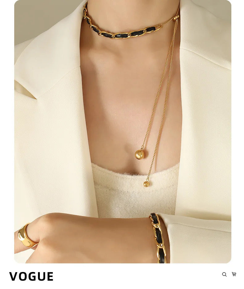 S925 Chain Korean Jewellery Leather Adjustable Tassel Chain Choker Necklaces Jewellery For Girls Stylish