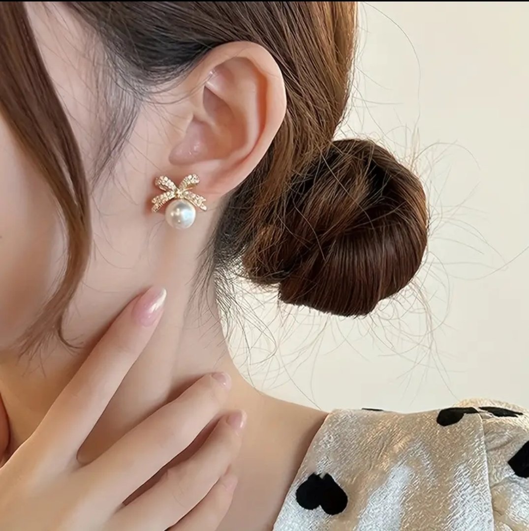 S925 Korean Jewellery Golden Bow Earings For Girls Stylish - Zircon Bow Pearl Ear Stud Rhinestone New Korean Fashion Exquisite S925 Earrings