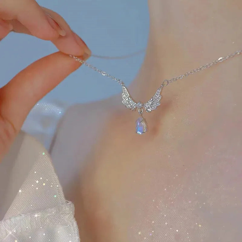 Silver Zircon Angel Wing Aesthetic Trendy Necklace For Girls Wedding Engagement Korean Jewellery Gift