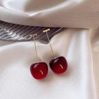 Korean Jewellery Trendy Sweet Red Cherry Earrings For Girl | Cherries Fruit S925 Needle Earings Charm Jewelry For Girls