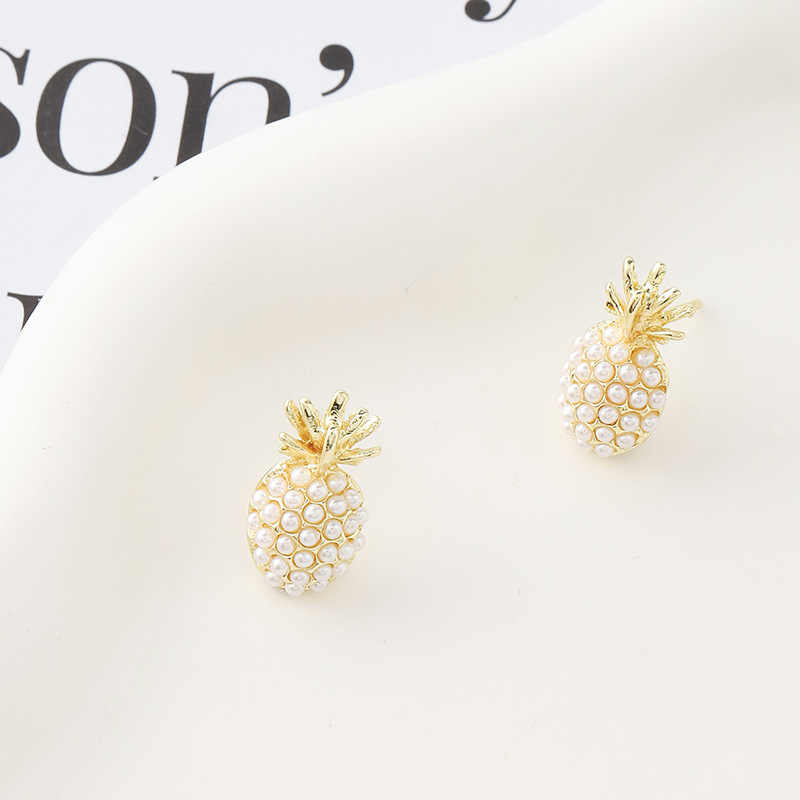 Korean Jewellery Fruit Pineapple Pearl Gold mini Cute Creative Stud Earrings For Girls | S925 Needle