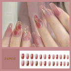 24Pcs Beautiful Trendy Fake Nails (With Glue) Set For Girls - Wearable Nails Stylish Pattern Artificial Long Nails For Women