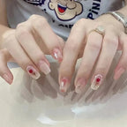 24Pcs White & Pink Shade Beautiful Flower Design Trendy Fake Nails (With Glue) Set For Girls - Wearable Nails Stylish Pattern Artificial Long Nails For Women