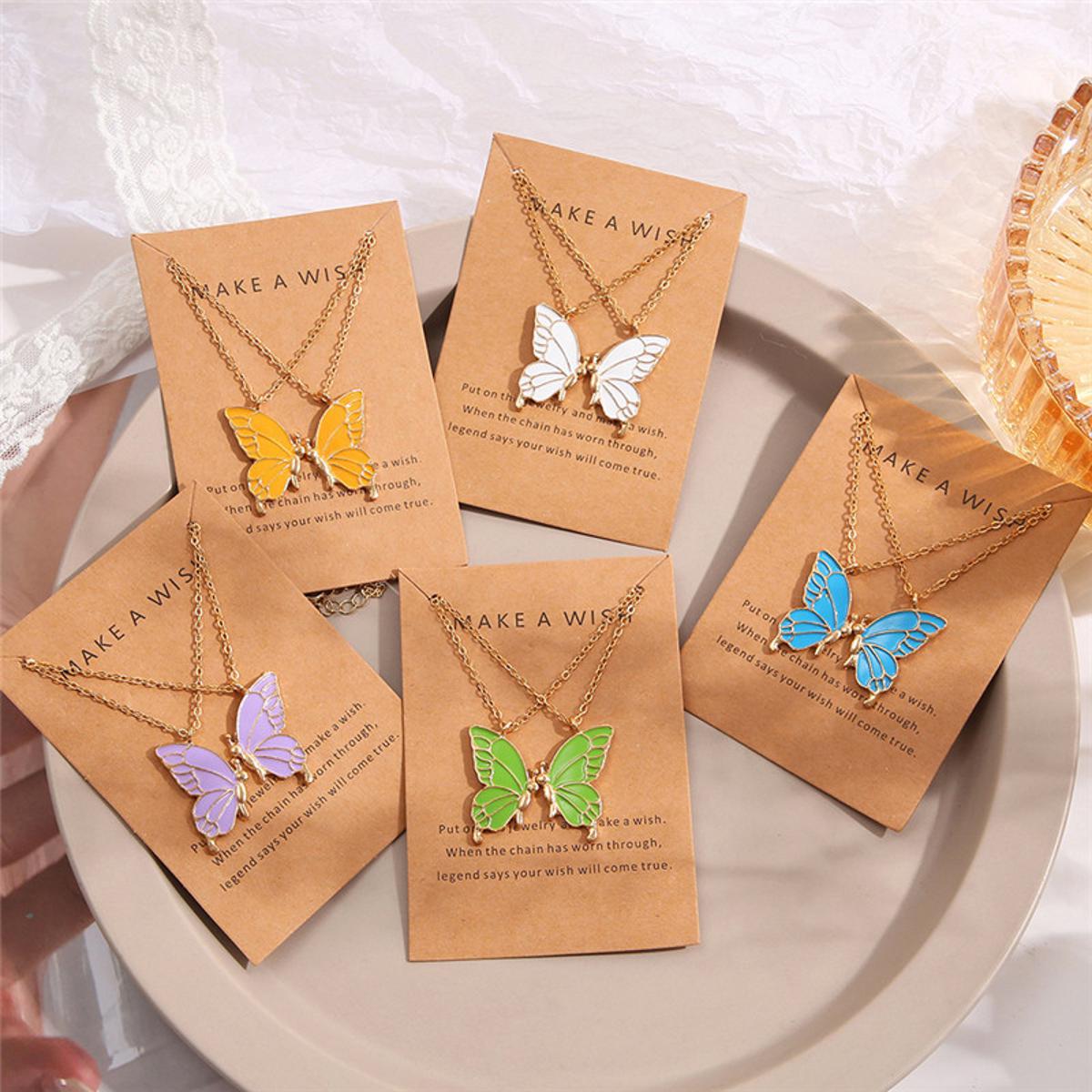 2pcs Enamel butterfly Necklace Set For Girls | Korean Jewellery For Girls