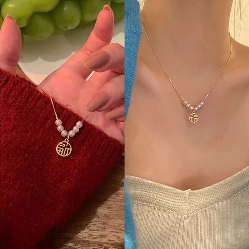 Korean Jewellery New Pearl Round Pendant Necklace Fashion Gold Color Rose Flower Necklace Choker Clavicle Chain Jewellery For Girls