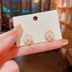 Korean Jewellery White Flower Camellia Pearl Sweet Light Luxury Elegant S925 Needle Earrings For Girls