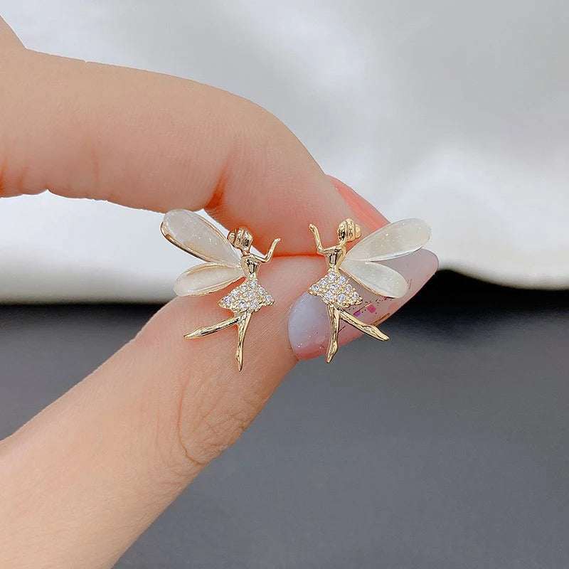 Pair Of Golden Zirconia 925 Needle Fairy Earrings For Girls Fashion Personality Korean Jewellery For Girls