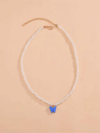 Korean Jewellery Necklace For Girls Simple And Fresh Style Imitation Pearl & Butterfly Shaped Necklace Suitable Jewellery For Girls