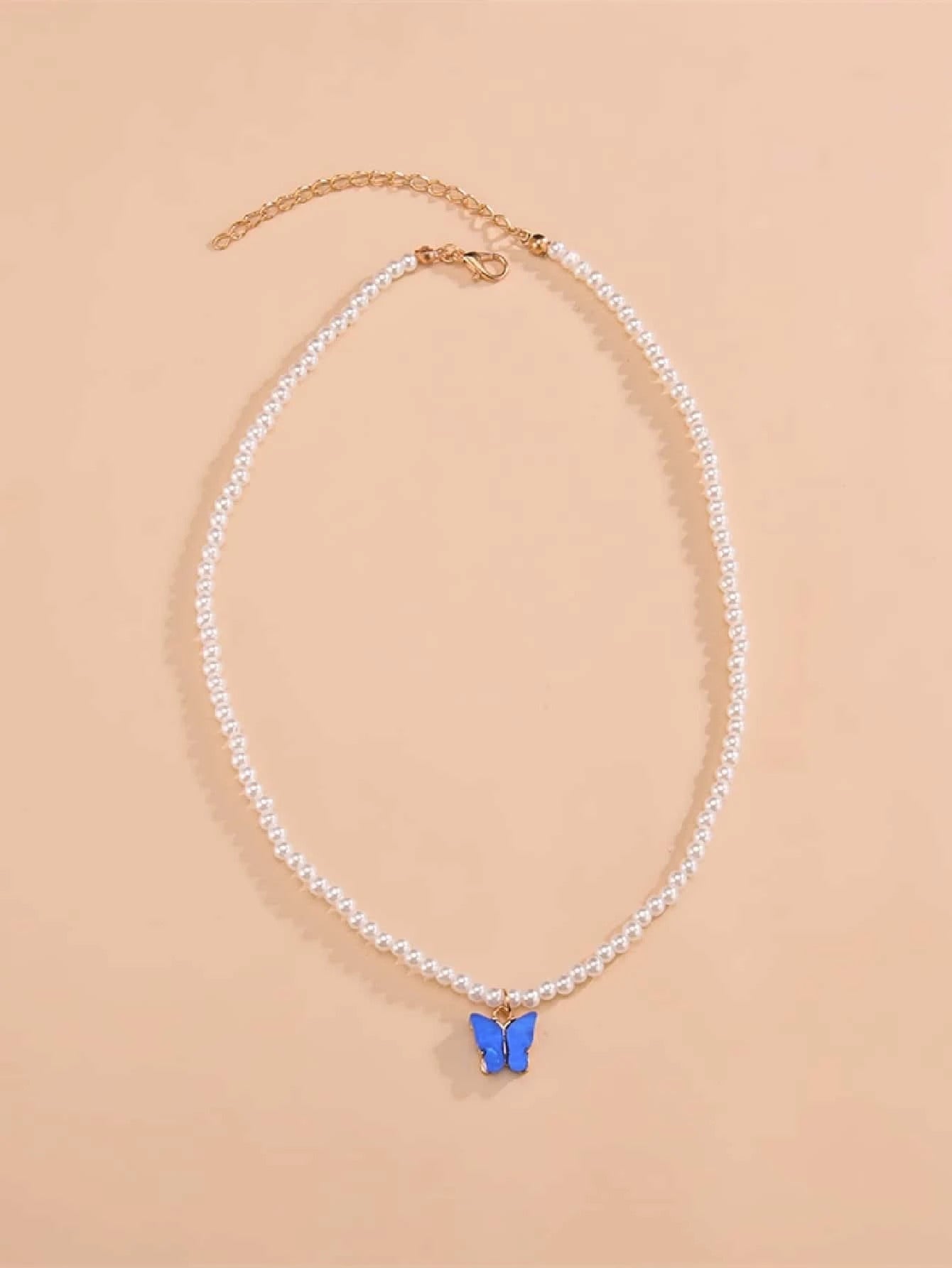 Korean Jewellery Necklace For Girls Simple And Fresh Style Imitation Pearl & Butterfly Shaped Necklace Suitable Jewellery For Girls
