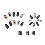 24Pcs Black & White Beautiful HeartTrendy Fake Nails (With Glue) Set For Girls - Wearable Nails Stylish Pattern Artificial Long Nails For Women