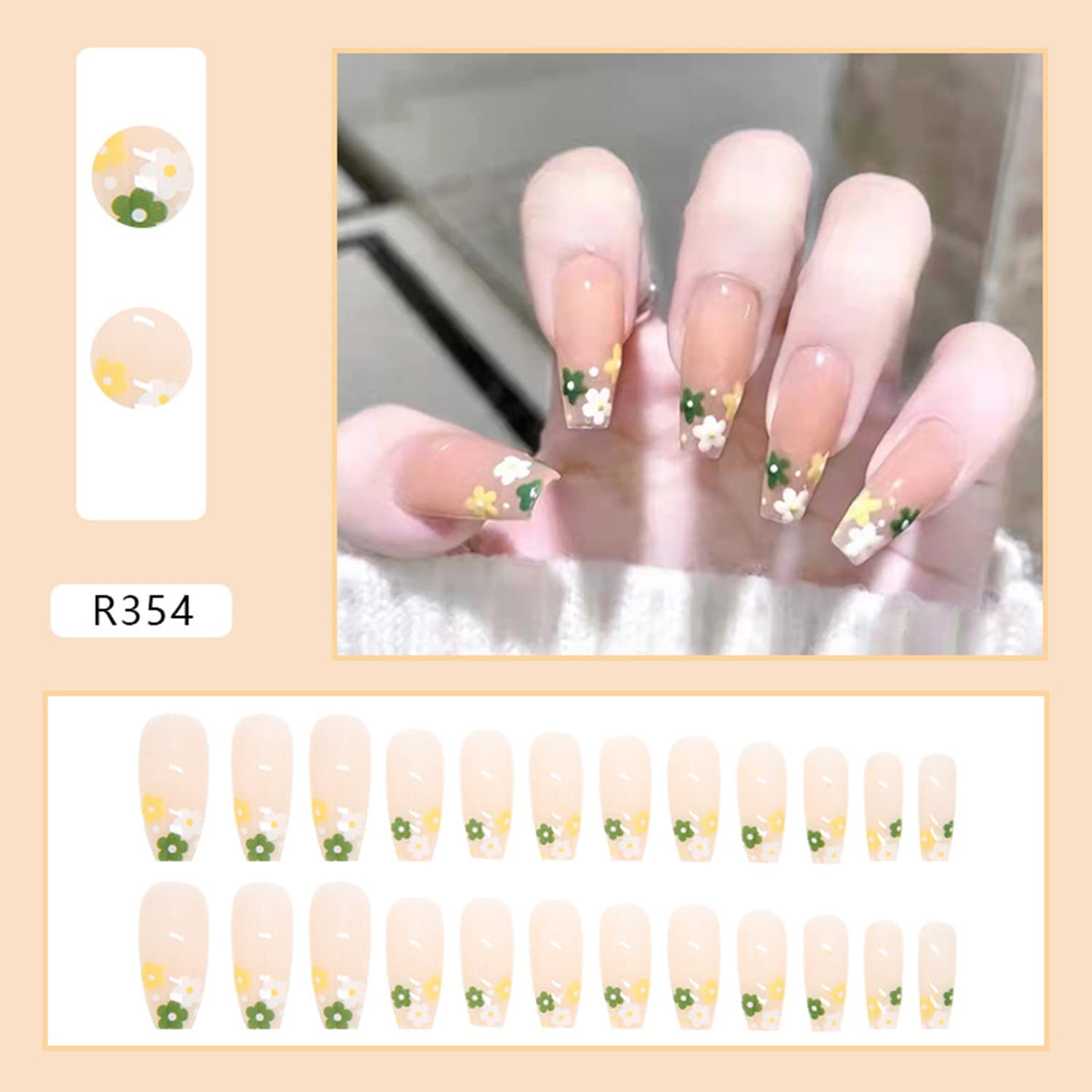 24Pcs Pink Beautiful Flower Trendy Fake Nails (With Glue) Set For Girls - Wearable Nails Stylish Pattern Long Artificial Nails For Women