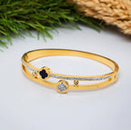 Luxury 18kK Gold Plated Branded Stainless Steel Jewellery Black & White Clover Zirconia Bangles Kara Bracelet For Girls | Never Fade Luxury Stainless Steel Adjustable HandCuff For Women