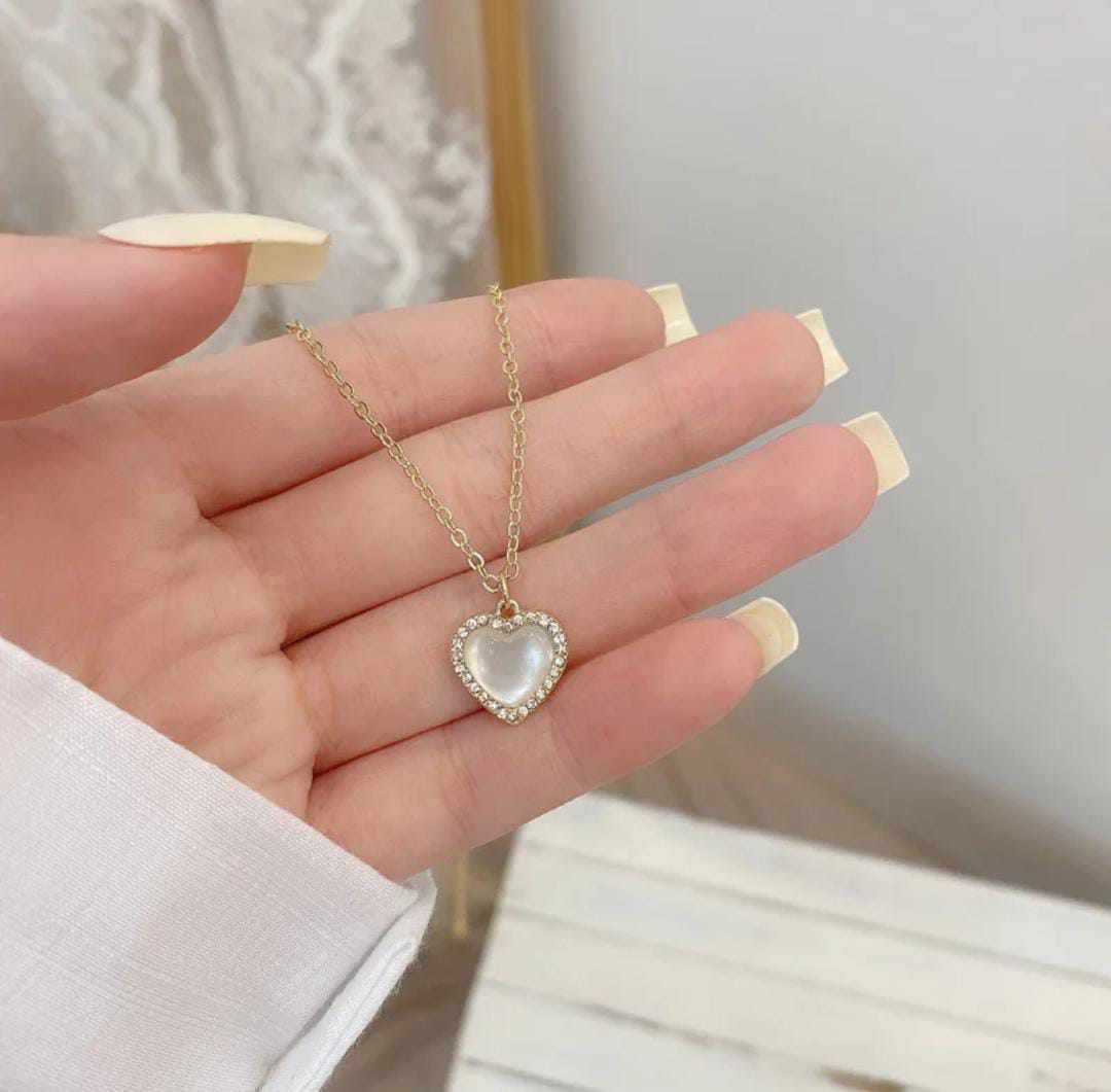 Gold Beautiful Crystal Zircon Heart Pendant Necklace Clavicle Chain Korean Jewellery For Girls