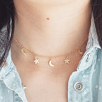Gold Star Moon Choker Necklace Jewellery For Girls- Gold Chain Neck Statement Collar Chains Choker Shining Female Choker Korean Jewellery
