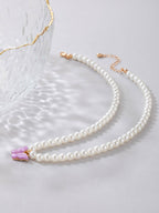Korean Jewellery Necklace For Girls Simple And Fresh Style Imitation Pearl & Butterfly Shaped Necklace Suitable Jewellery For Girls
