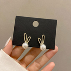 Korean Jewellery S925 Silver Needle New Pearl Rabbit Ears Slightly Inlaid Shiny Luxury Earrings For Girls | S925 Needle Earing For All Occasions