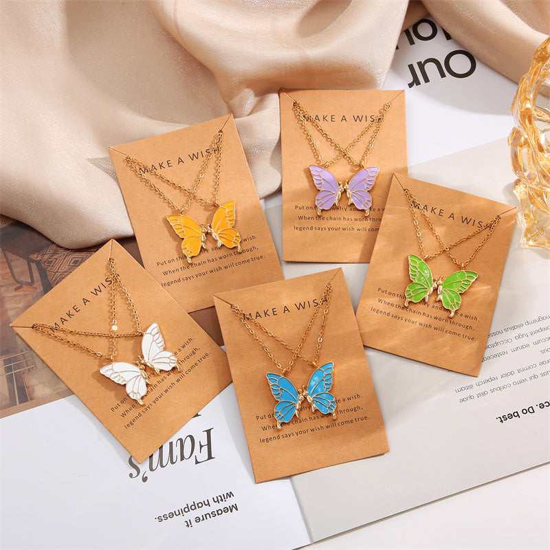 2pcs Enamel butterfly Necklace Set For Girls | Korean Jewellery For Girls