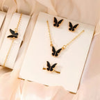 4Pcs Gold & Black Butterfly Necklace Earrings Bracelet Ring Jewelry Set For Girls Fashion Party Jewelry Daily Wear Butterfly Jewelry Set
