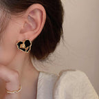 S925 Korean Jewellery Needle Earrings Black Flower Love Heart Sweet Cool Earings Jewellery For Girls Stylish Personalized Versatile Earrings for Girls
