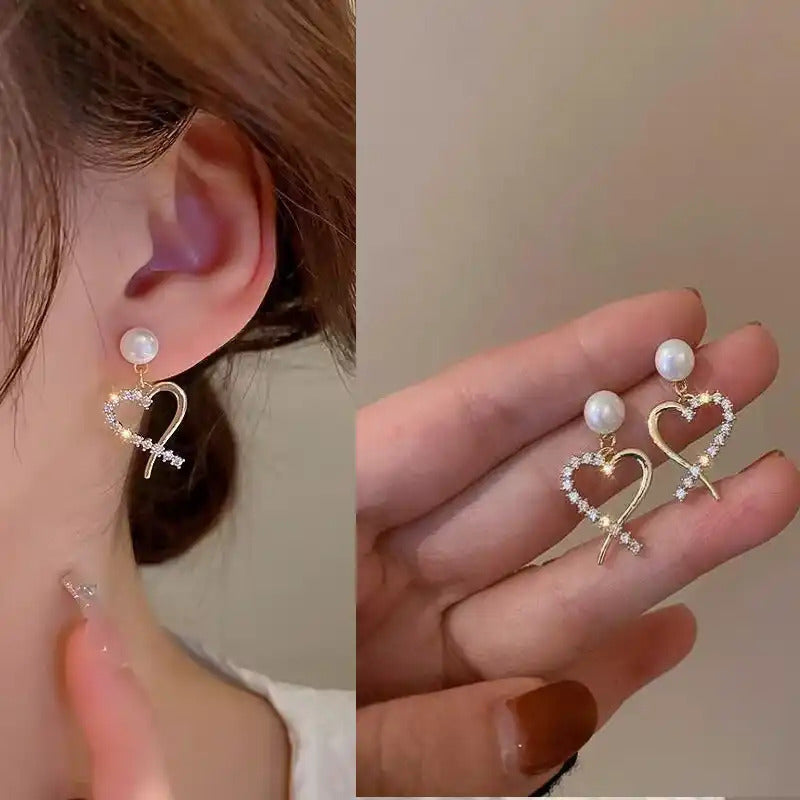 Pair Of Zircon Heart S925 Earings For Girls Stylish Fashion Personality Korean Jewellery For Girls