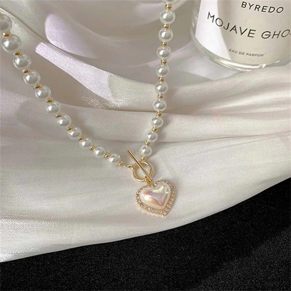 Luxury Elegance Pearl Chain heart pendant Necklace for Girls Stylish | Jewellery for Girls - Korean Jewellery