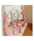 Korean Jewellery White Bow Golden Long Chain New Style Women Sweet Temperament Jewelry Tassel Earrings For Girls | S925 Needle Earring