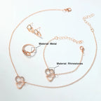 4Pcs Rose Gold Zircon Heart Necklace Earrings Bracelet Ring Jewelry Set For Girls Fashion Party Jewelry Daily Wear Zirconia Heart Jewelry Set