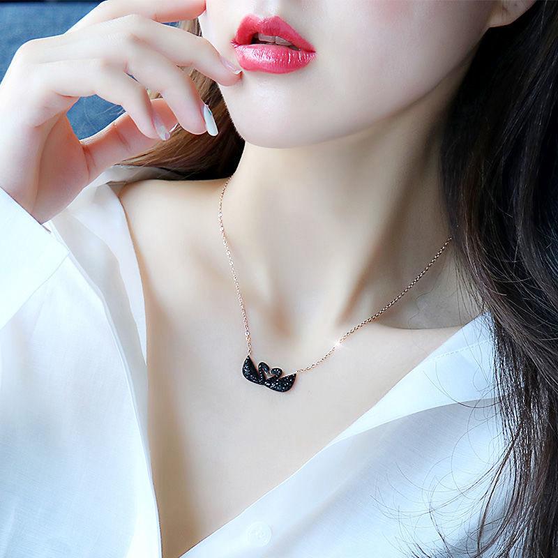 Gold Chain With Beautiful Black Double Swan Duck Necklace Korean Jewellery For Women - Gold Chain Neck Statement Collar Chains Shining Female Jewellery For Girls - Korean Jewellery