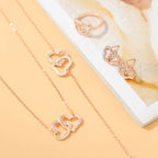 4Pcs Rose Gold Zircon Heart Necklace Earrings Bracelet Ring Jewelry Set For Girls Fashion Party Jewelry Daily Wear Zirconia Heart Jewelry Set