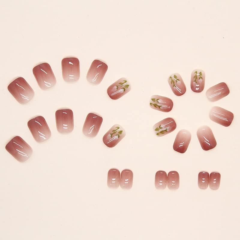 24Pcs Pink Beautiful Flower Trendy Fake Nails (With Glue) Set For Girls - Wearable Nails Stylish Pattern Artificial Nails For Women