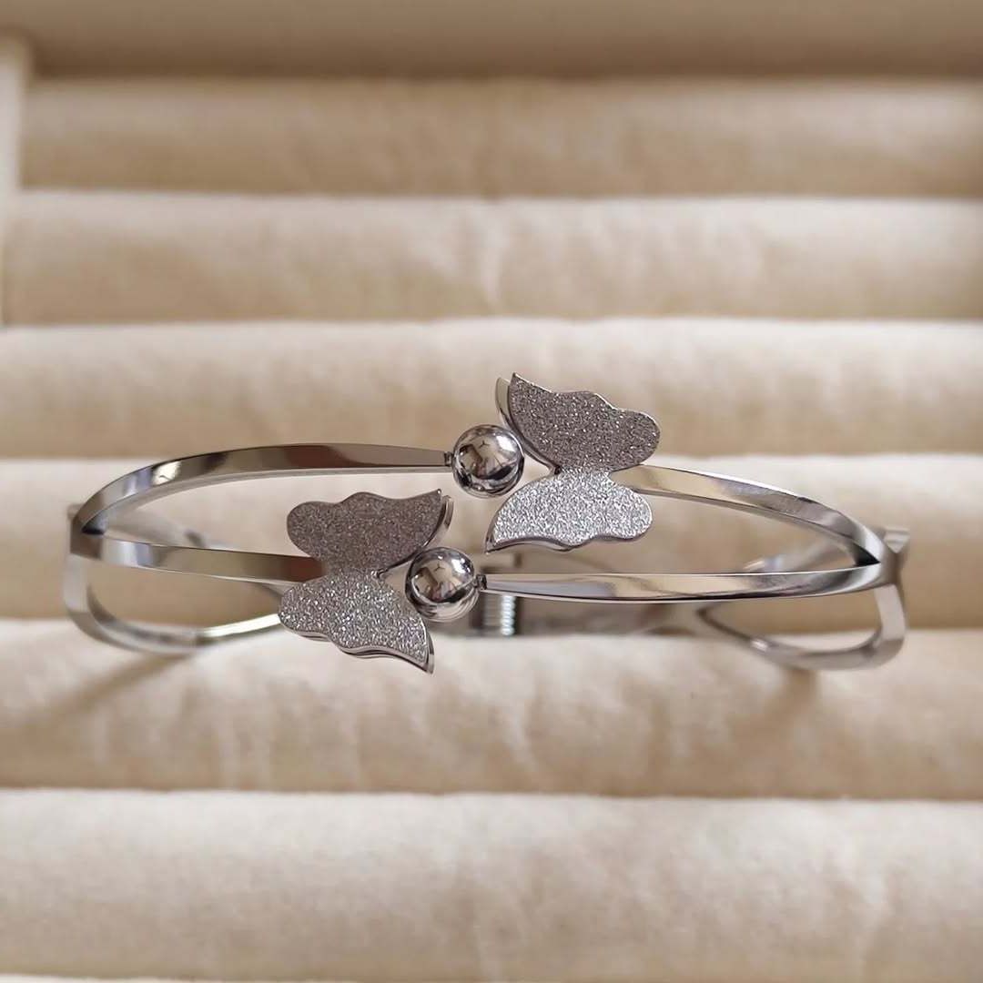Luxury Silver Plated Branded Stainless Steel Jewellery Butterfly Bangles Kara Bracelet For Girls | Never Fade Luxury Stainless Steel Adjustable HandCuff For Women