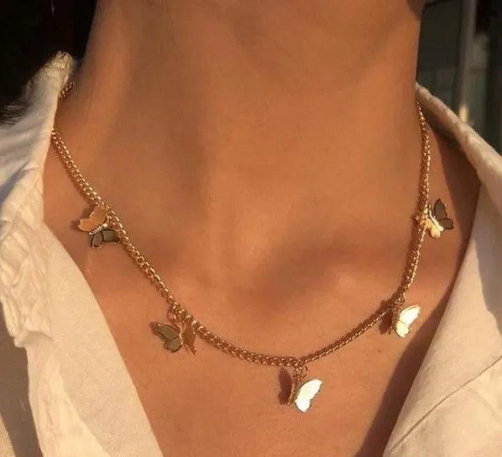 Gold Butterfly choker Korean Jewellery Necklace For Girls - Gold Chain Neck Statement Collar Chains Choker Shining Female Choker Jewellery For Girls