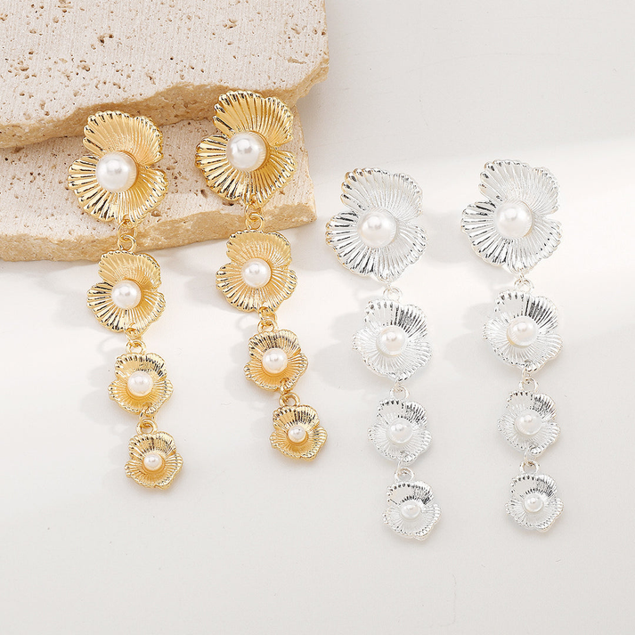 Vintage French Shinny Golden & Silver Flower New Style Women Sweet Temperament Jewelry Long Tassel Earrings For Girls | S925 Needle Earring