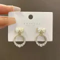 Black & White Korean Jewellery Shinny Bow Zircon Earrings Bowknot Hoop Earrings For Girls / Women.