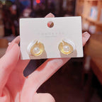 Korean Jewellery Gold & White Elegant Big Fresh Water Pearl Geometric Stud Earrings For Girls | Elegant Jewellery | S925 Needle Earing For All Occasions