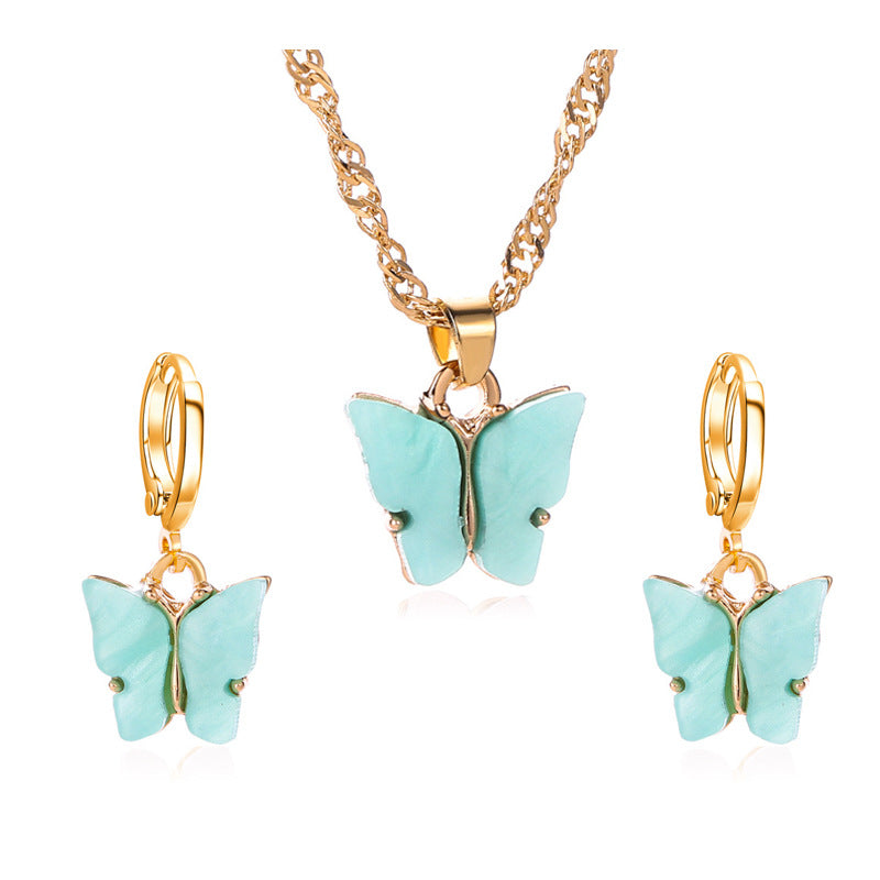 Butterfly Golden Chain Charm Necklace With Earrings For Girls - Korean Jewellery For Girls