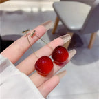 Korean Jewellery Trendy Sweet Red Cherry Earrings For Girl | Cherries Fruit S925 Needle Earings Charm Jewelry For Girls