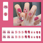 24Pcs Pink Beautiful Heart & Teddy Trendy Design Fake Nails (With Glue) Set For Girls - Wearable Nails Stylish Pattern Artificial Nails For Women