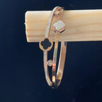 Luxury 18kK Gold Plated Branded Stainless Steel Jewellery Black & White Clover Zirconia Bangles Kara Bracelet For Girls | Never Fade Luxury Stainless Steel Adjustable HandCuff For Women