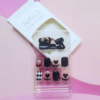 24Pcs Black & White Beautiful Trendy Fake Nails (With Glue) Set For Girls - Wearable Nails Stylish Pattern Artificial Nails For Women