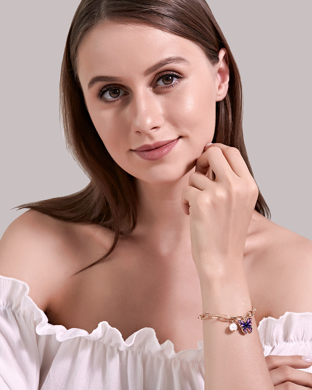 Golden Link Chain & Enamel Butterfly Bracelet For Girls Korean Jewellery | Beautiful Jewellery For Girls