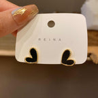 Korean Jewellery Black Enamel Heart Stud Earrings for Girls | Korean Style Love Earring Birthday Party Jewelry | S925 Needle Earings For Wedding Anniversary | For All Occasions