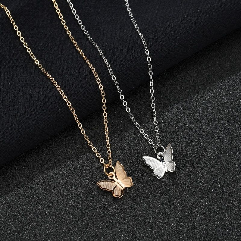 Pack Of 2 Golden / Silver Never Fade Butterfly Necklace Pendant Cute Necklaces Long Chain Jewellery For Girls | Korean Jewellery  Butterfly Necklace | New Design | Trending Design | Never Fade | Beautiful Necklace For Girls / Women