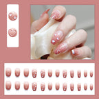 24Pcs Multicolor Beautiful Heart Shape Trendy Fake Nails (With Glue) Set For Girls - Wearable Nails Stylish Pattern Artificial Long Nails For Women