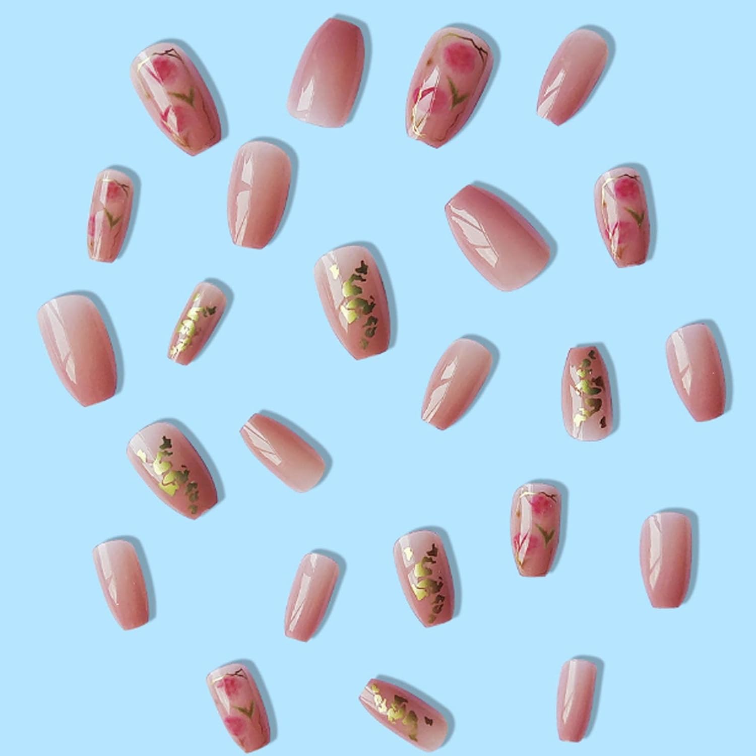 24Pcs Beautiful Trendy Fake Nails (With Glue) Set For Girls - Wearable Nails Stylish Pattern Artificial Long Nails For Women