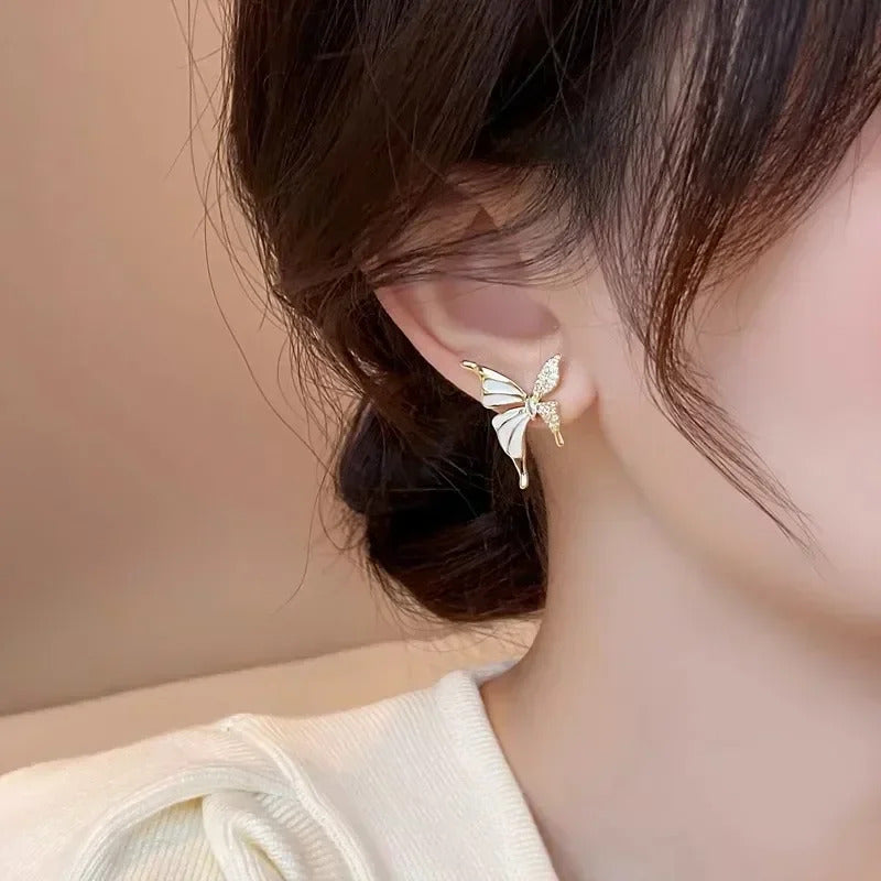 Pair Of Golden Zirconia 925 Needle Butterfly Earrings For Girls Fashion Personality Korean Jewellery For Girls