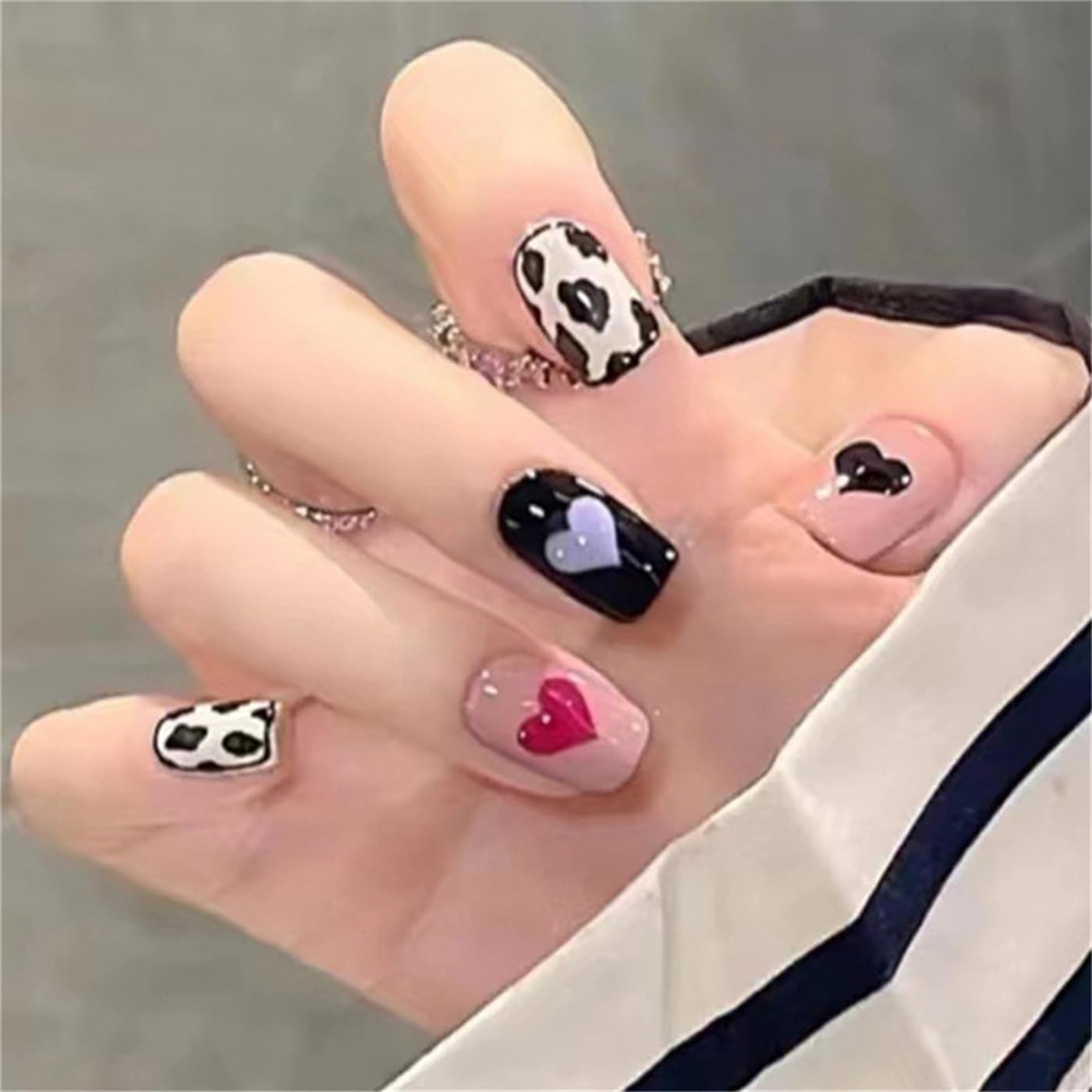 24Pcs Multicolor Beautiful Trendy Fake Nails (With Glue) Set For Girls - Wearable Nails Stylish Pattern Artificial Long Nails For Women