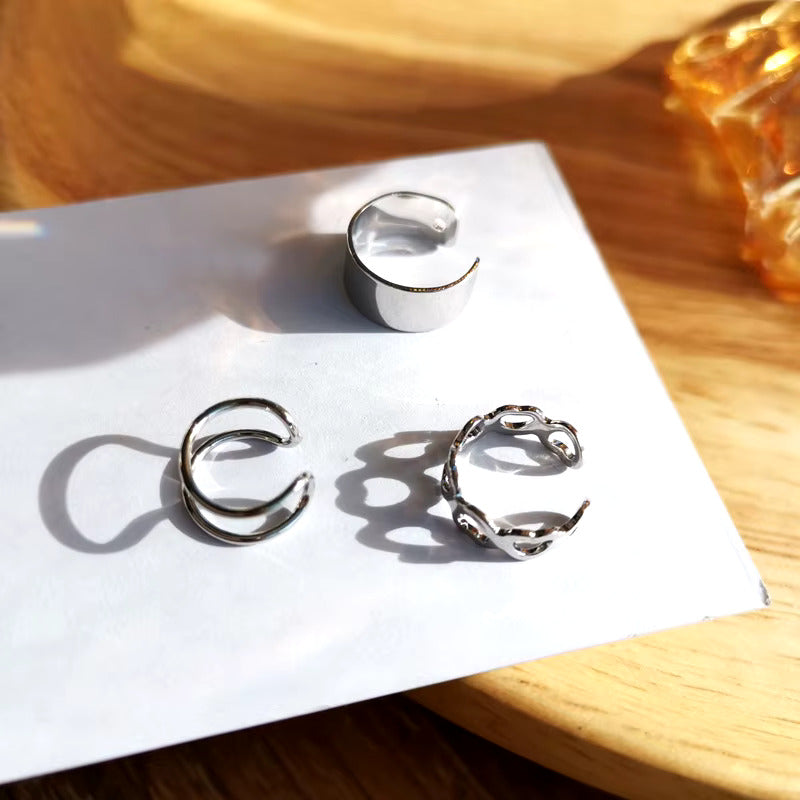 Korean Jewellery Gold/Silver 3Pcs Ear Cuff Clip Earring For Girls | Korean Earcuff C-shape Clip On Earrings