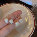 Korean Jewellery S925 Needle Elegant White Bowknot Flowers Geometric Pearl Stud Earrings For Girls