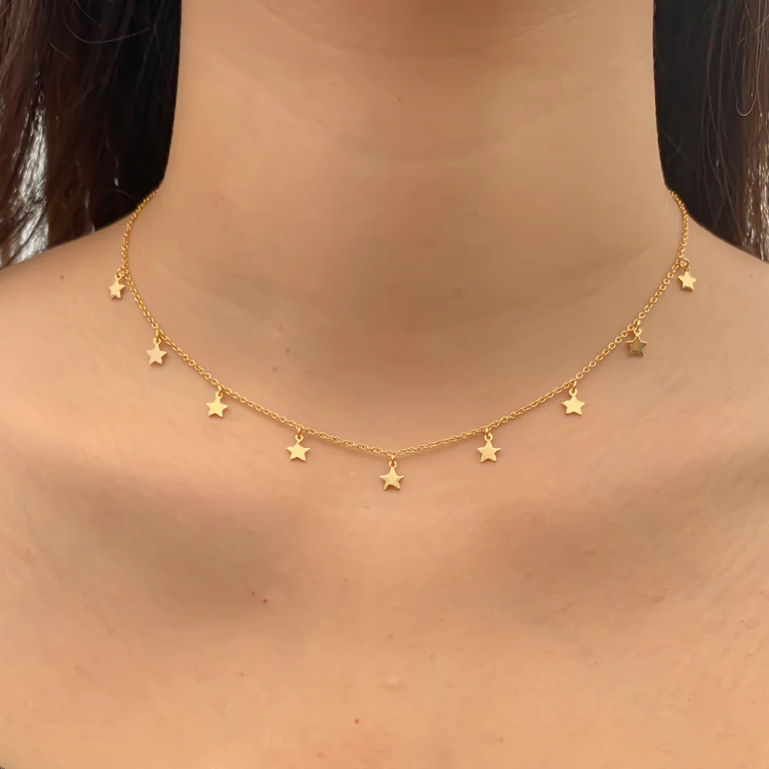 Golden Korean Jewellery Star Choker Necklace For Girls Stylish - Golden Chain Neck Statement Collar Chains Choker Star Necklace Korean Jewellery For Girls